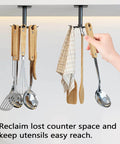 2 Pcs Under Cabinet Metal Utensil Hanger with 6 Rotatable Claws, mounted under cabinet holding utensils and dishcloths