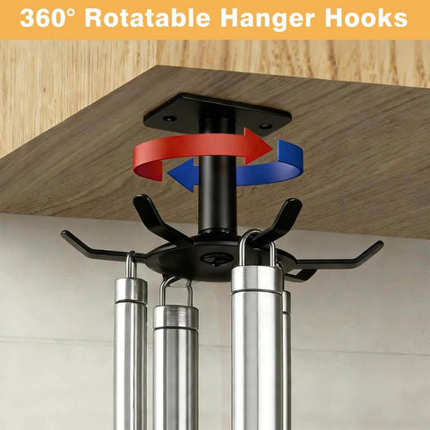 Utensil Hooks, 2 Pack Metal Kitchen Utensil Hangers Rack 360° Rotating Under Cabinet Utensil Hooks Top Mounted with 6 Rotatable Claws