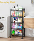 Five Tier Metal Utility Cart On Wheels With Three Hooks For Kitchen Bathroom And Laundry Room Storage Easy Assembly Mobile Trolley Perfect For Home Office Garage Or Studio Organizing Durable Steel Shelving Unit With Sturdy Wheels TOOLF