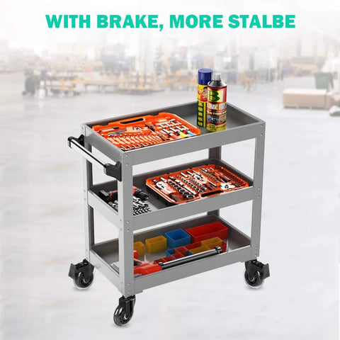 Tool cart with 3 Inch Caster Set With 5/16-18UNC Threaded Stem 0.79 Inch Long, 4 Pack Swivel Casters, and brake feature