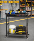 Heavy Duty Service Cart On Wheels With 2-Tier Metal Rolling Utility Cart Fences in workshop with tools and storage