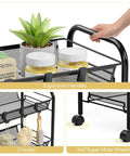 Five Tier Metal Utility Cart On Wheels With Three Hooks For Kitchen Bathroom And Laundry Room Storage Easy Assembly