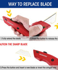 Step-by-step guide for replacing blade on Premium Retractable All Metal Utility Knife With Quick Change Blade System