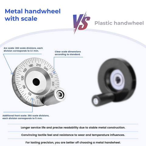 Comparison of metal handwheel with scale vs plastic handwheel for manual linear stage 80mm motion sliding table double rail guide