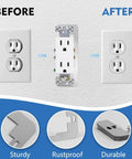 Before and after view using 20 Pack Metal Wall Plate Spacers For Flush Mount Outlets And Switches Outlet Extender Shims