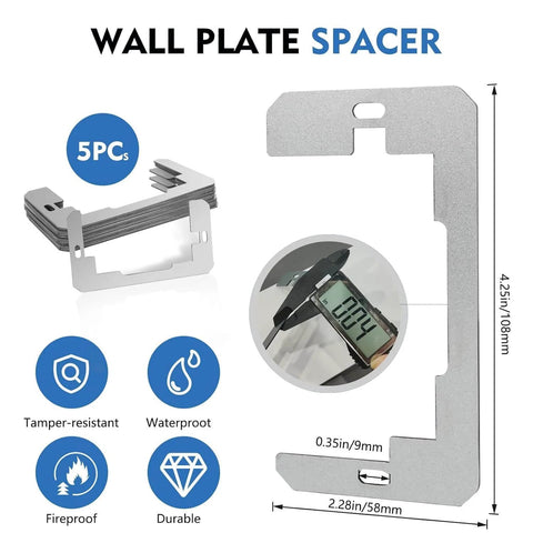 Measurement details of 20 Pack Metal Wall Plate Spacers for Flush Mount Outlets and Switches Outlet Extender Shims