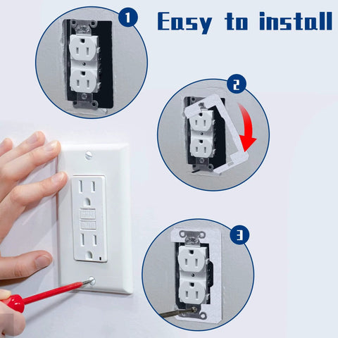 Installation of metal wall plate spacers for flush fit devices showing steps and usage on electrical outlets.