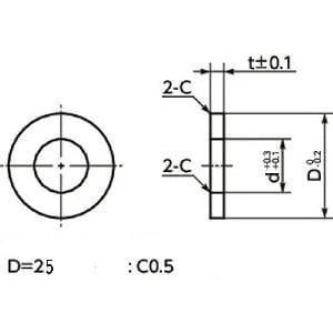 Technical drawing of 10-Pack SWAS-10-25-5-AW NBK Stainless Steel Adjust Metal Washer -Made in Japan- with dimensions.
