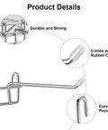 Hooks for Wire Shelving, metal hooks with rubber cover detailing, shown with curved prongs and sturdy build, suitable for grid panels.