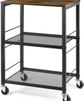 Multifunctional 3 Tier Rolling Cart On Wheels With Storage In Brown For Kitchen Bar Pantry Bathroom And Office Sturdy Metal Frame And Wood Shelves Versatile Utility Cart For Small Spaces.