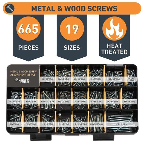 2251 Piece Hardware Assortment Kit with Screws Nuts Bolts and Washers Featuring 3 Stackable Trays 62 Sizes including metal and wood screws.