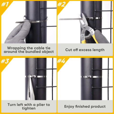 Steps to use Heavy Duty Metal Zip Ties With Cutter For Outdoor Use UV Resistant Stainless Steel 11.8 Inch 50 Pack on fence