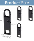Durable Metal Zipper Pull Replacement Tabs Clip On For Luggage Backpacks Suitcases Jackets Purses And Handbags 6 Pack Easy Install No Tools Needed Quick Fix shown with size measurements