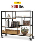 Metal shelving unit holding books and decor on 4 Inch Total Locking Stem Caster Wheels Heavy Duty Swivel Castors with 3/8 Inch 16 x 1 Threaded Stem.