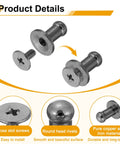 Close-up of 16Pcs Ball Head Button Stud Rivets With Screw Back For Leather Crafts, showcasing metallic black finish and cross slot screws.