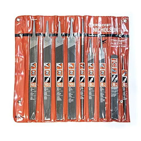 9-Piece maintenance file set for 6, 8, and 10 inch files includes smooth, bastard, and mill cuts in red storage pouch