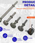 5 Piece Smoothing Air Hammer Tool Kit With Pneumatic Chisel Bits And Spring Attachments for metalworking, displayed with labels showing features like high-quality steel and durability.