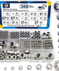 360 Piece Metric Hex Nuts and Locknuts Kit With Nylon Insert Nylock, 304 Stainless Steel assortment box, M3-M12 sizes