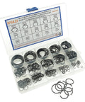 Metric Round Wire C Clips External Retaining Rings Assortment Kit 5mm to 28mm, 345 Pieces, Black Oxide Carbon Spring Steel in box
