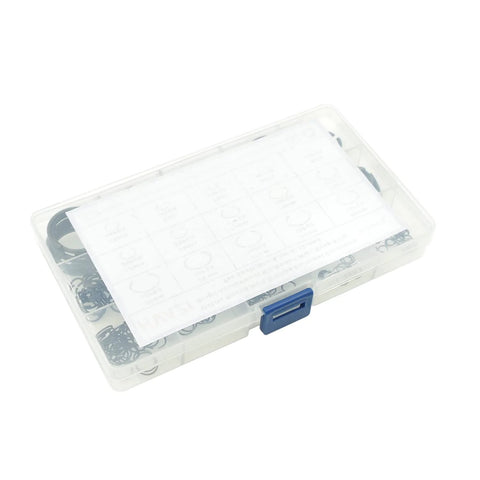 Metric Round Wire C Clips External Retaining Rings Assortment Kit For Shafts 5mm To 28mm Black Oxide in clear storage box