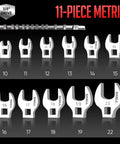 11 Piece Metric Crowfoot Wrench Set With Clip On Organizer For Tight Spaces, Includes 10, 11, 12, 13, 14, 15, 16, 17, 18, 19 And 22 Mm Crowfoot Wrenches, Heavy-Duty Alloy Construction For Auto Repair, Mechanics, And Industrial Maintenance