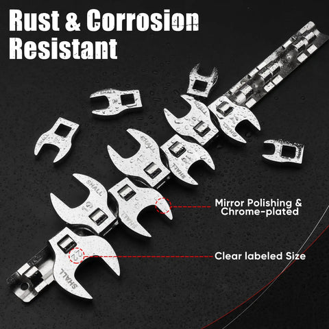 11 Piece Metric Crowfoot Wrench Set With Clip On Organizer, Chrome-Plated Alloy, Sizes 10-22 mm Displayed, Suitable for Tight Spaces