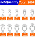 Diagram showing sizes of 200 Piece Metric E Clips Assortment Kit With 304 Stainless External Retaining Rings M1.5 To M10 Circlips