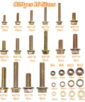 820 Piece Metric Flange Bolt And Nut Kit With Washers Yellow Zinc M6x1.0 M8x1.25 M10x1.5 M12x1.75 16 Sizes assortment