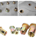 200Pcs Metric Flattop Vertical Pull Rivet Nuts Set M3 To M10 Galvanized Rivet Nut Assortment for Metal Panels Pipes