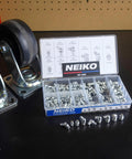 Grease Fittings Kit With 135-Piece Metric Zerk Assortment For M6-1, M8-1, M10-1.5 by NEIKO on workbench with casters