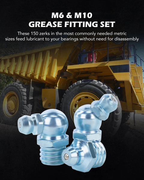 All In One 150 Piece Metric Grease Fittings Kit With M6 M10 Straight And 45 Degree And 90 Degree Angled Hydraulic Zerk