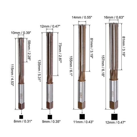 9 Piece Hand Reamer Set For Metal And Wood, H8 Tolerance, Metric Alloy Steel Reamers With Straight Flutes, various diameters shown