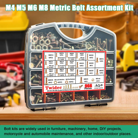 Metric Hex Bolts And Nuts Assortment Kit Grade 8.8 Zinc Plated M4 M5 M6 M8 fasteners in storage case