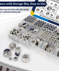 360 Piece Metric Hex Nuts and Locknuts Kit With Nylon Insert Nylock, 304 Stainless Steel, M3 Through M12 in storage box