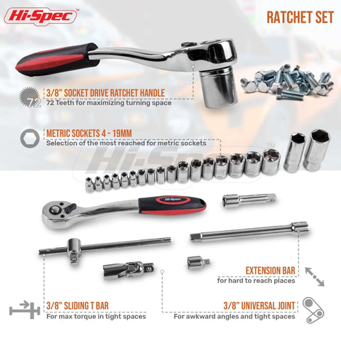 Grab-And-Go 67-Piece Metric Auto Mechanic Tool Set For Cars, Motorcycles, Trucks, Boats, RVs And Jeeps with sockets and ratchet