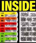 549 Pcs Metric Self Tapping Screws Assortment Kit with M3 M4 M5 M6 Flat Head Phillips Drive Screws displayed in organized case.