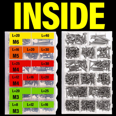 549 Pcs Metric Self Tapping Screws Assortment Kit with M3 M4 M5 M6 Flat Head Phillips Drive Screws displayed in organized case.