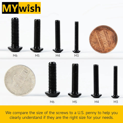 Metric Screw Assortment Kit For M3 M4 M5 M6 Bolts shown with a penny for size comparison, black Grade 10.9 alloy steel.