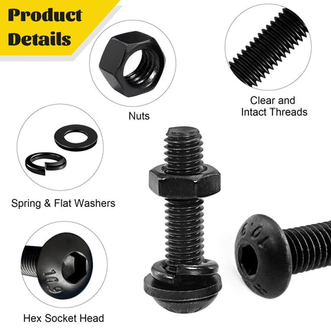2200 Pcs Metric Screws Assortment Kit with M2 M3 M4 M5 Hex Socket Button Head Machine Screws Nuts and Washers detail view