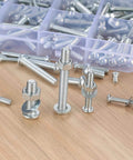 1080 Pcs Metric Screws Bolts and Nuts Assortment Kit with M3 M4 M5 M6 showing cross slotted round head screws and nuts.