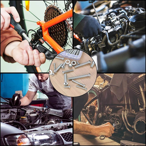 1080 Pcs Metric Screws Bolts and Nuts Assortment Kit with M3 M4 M5 M6 Cross Slotted Round Head Machine Screws in action during repairs.