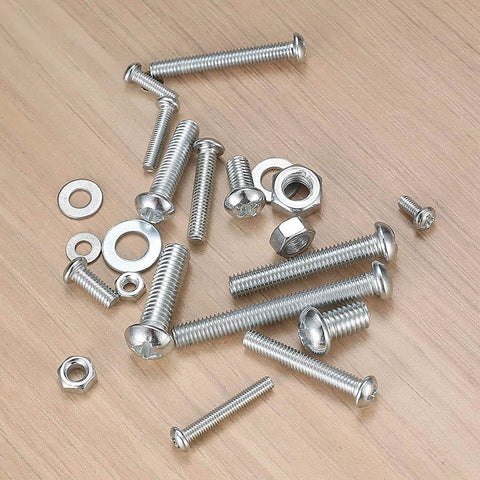 1080 Pcs Metric Screws Bolts and Nuts Assortment Kit with M3 M4 M5 M6 Cross Slotted Round Head Machine Screws, nuts, and washers.