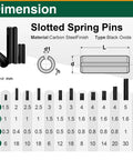 Mrdilla 460-pcs metric slotted spring pin set; carbon steel, black oxide finish; sizes M1.5–M6 (front view).