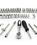 Heavy Duty 46 Piece One Quarter Inch Drive Socket Set With Metric CR-V Sockets From 4mm To 14mm S2 Bit Kit And Extension Bars