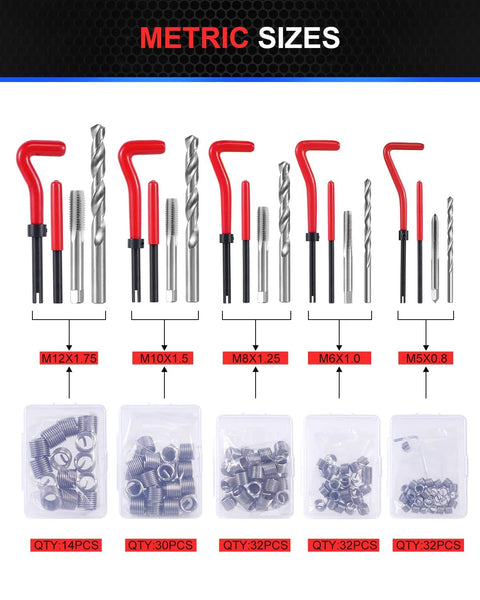 Metric sizes from Must Have Ultimate Auto Thread Repair Kit With 320 Piece Set For SAE And Metric Sizes From One Quarter Inch To M12