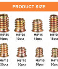 200 Piece Metric Threaded Wood Inserts Kit M4 M5 M6 M8 M10 sizes displayed, flanged hex socket, zinc plated finish
