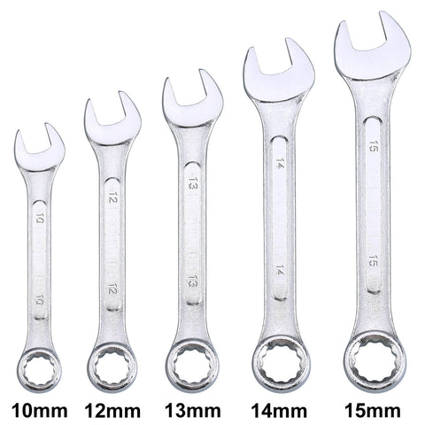 Set of five open-end wrenches from the 175 Piece All Purpose Tool Kit In Durable Toolbox Case For Home Auto Garage Travel Emergency DIY Projects And Everyday Repairs Perfect Housewarming Gift For DIYers, sizes 10mm to 15mm.