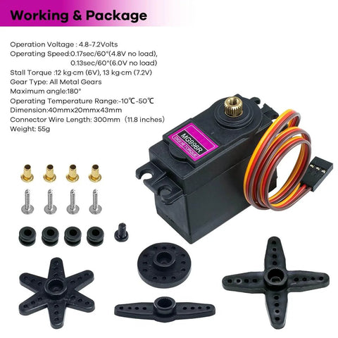 4Pack MG996R 55g Digital RC Servo Motors High Torque Metal Gear Servo for RC Car Robot Boat Helicopter with accessories