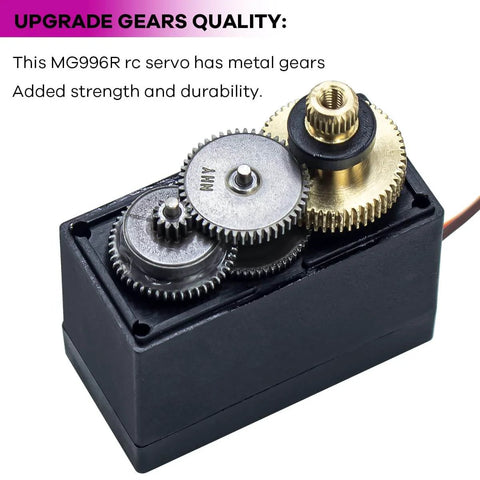 Close-up of MG996R servo metal gears showing durability and quality in 4Pack MG996R 55g Digital RC Servo Motors High Torque Metal Gear Servo.
