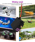 [2-Pack] MG996R 55g Metal Gear Torque Digital Servo Motor displayed with various RC applications: cars, boats, robots, drones.